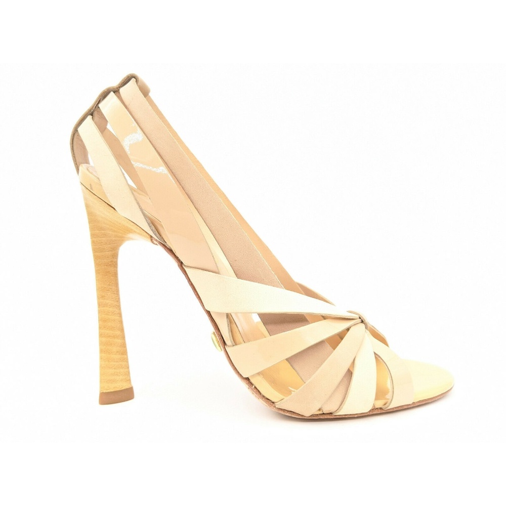 L.A.M.B. Strappy Nude Cream Peep Toe Stiletto